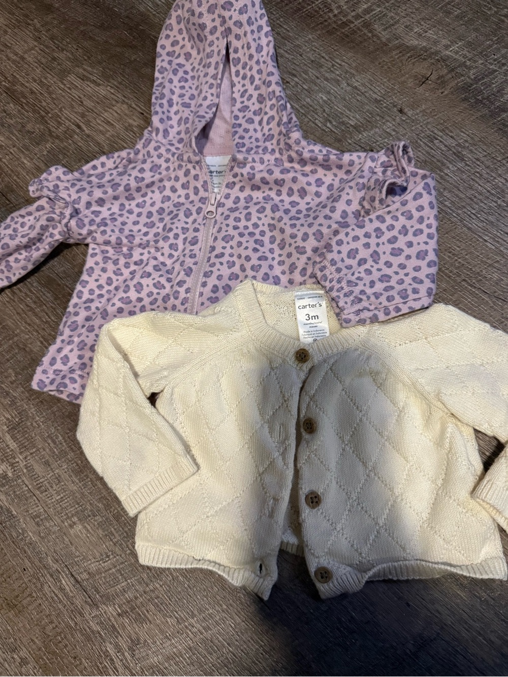 Carter's Pink Leopard Hoodie & Cream Knit Cardigan Set 3 Months
